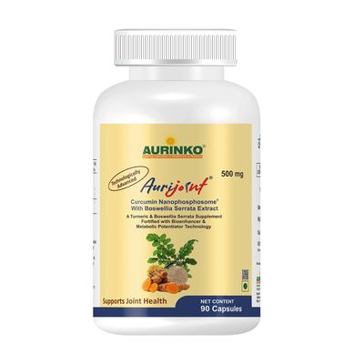 Aurijoint - Curcumin Nanophosposome 250 mg with Boswellia Serrata Extract 50 mg, Fortified with Turmerone and Piperine by Aurinko Healthcare. 90 Capsules