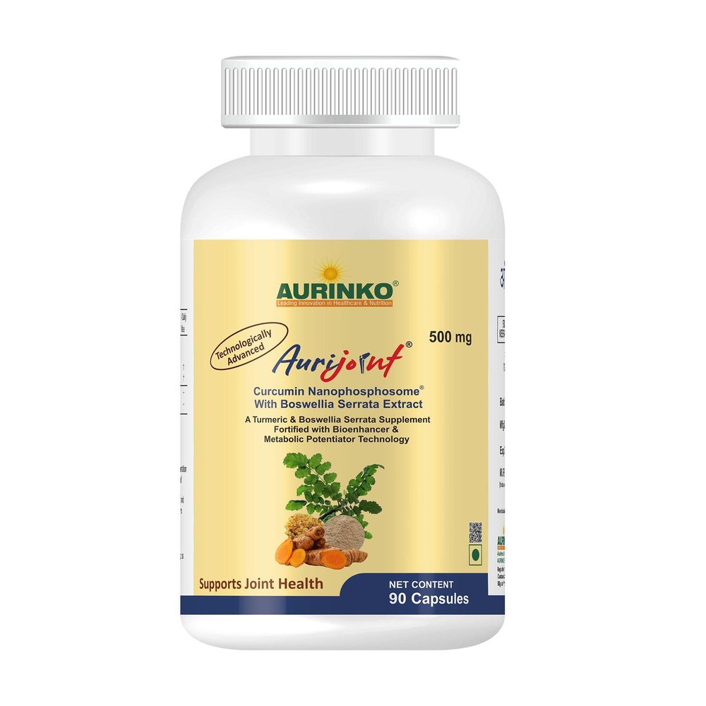 Aurijoint - Curcumin Nanophosposome 250 mg with Boswellia Serrata Extract 50 mg, Fortified with Turmerone and Piperine by Aurinko Healthcare. 90 Capsules