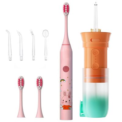 US1984 Sonic Electric Toothbrush for Kids & Smart Water Flosser with 200ml tank, Oral Flosser Rechargeable with 4 Nozzles, 3 Modes, Smart Electric Tooth brush with IPX7, 5 Modes, 3 Head (Pink Combo)