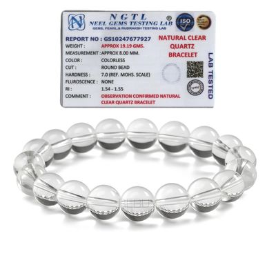 REBUY Natural Clear Quartz Reiki Healing Crystal Lab Certified Bracelet for Men and Women, Bead Size 8MM (Pack 1)