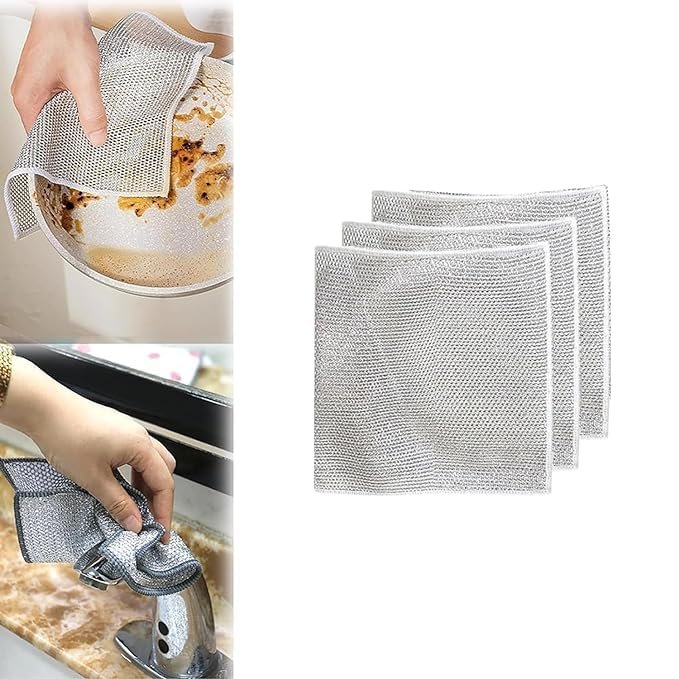 GOPSZOME Double Layer scrubbing Pad Non-Scratch Scrubbers for Cleaning Dishes & Sinks, Pots, Pans Replace Kitchen Sponges for Dishwashing with Our Scouring Pads (Multi Colour) (Pack of 3)