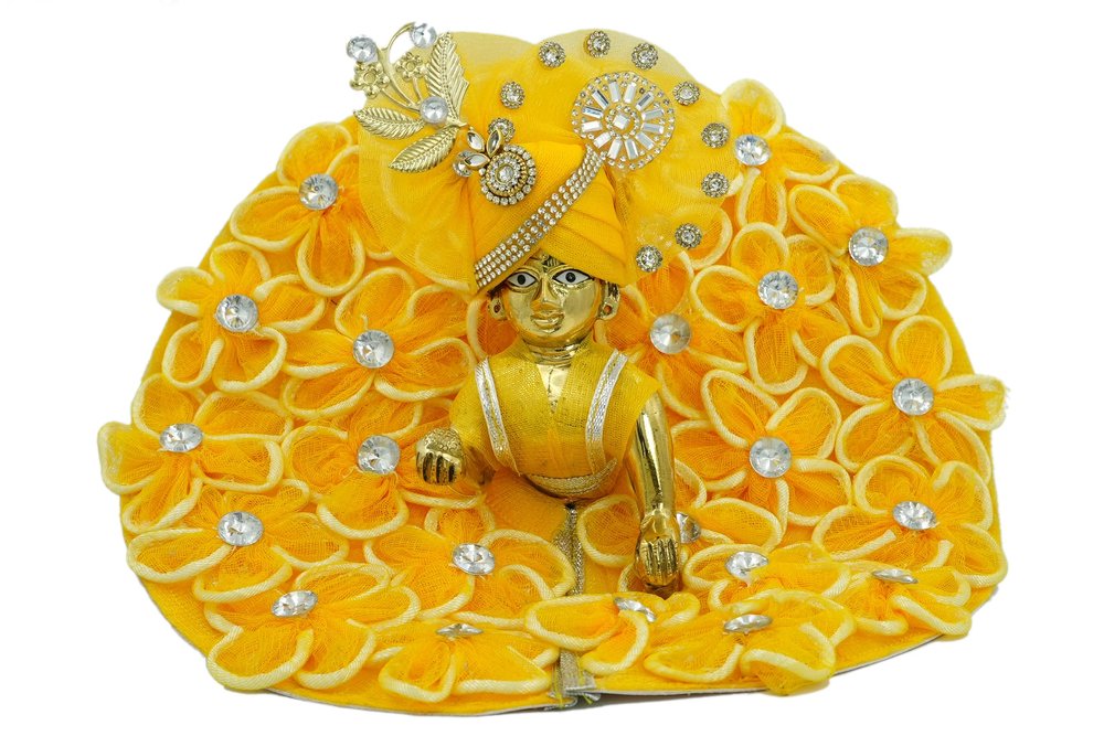 KJPG CREATIONS Laddu Gopal Poshak/Thakur Ji Dress/Heavy zardoushi Dress for Kanha Ji/Fancy Dress for Bal Krishna/Dress for Krishna (Yellow) (4)