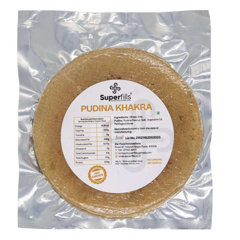 Superfills Pudina Khakra 600g Crispy Snack Infused with Refreshing Mint Flavor Perfect Blend of Coolness and Crunchiness (Pack of 3)