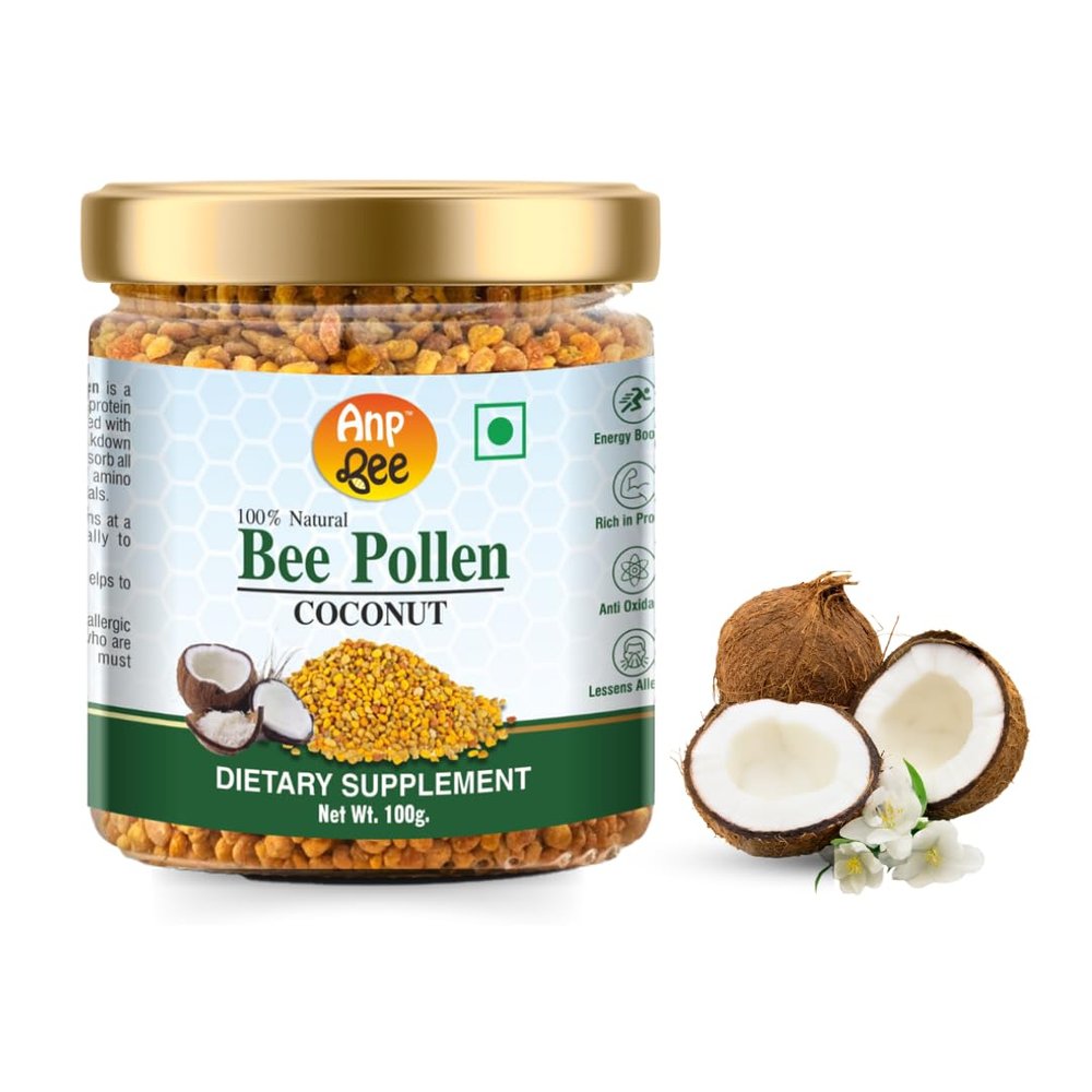 ANP BEE Coconut Bee Pollen 100gm I Palnt Based Protein I 100% Pure Premium Bee Pollen I Rich in Antioxidants & Proteins I Add to Salads, Yoghurt and Smoothies I Dietary Supplement I Pack of 1