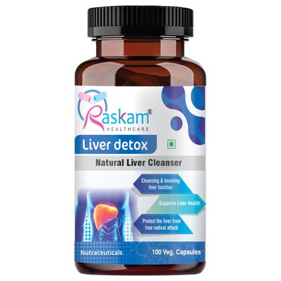 Raskam Liver Detox Supplement - Natural Detoxification Formula - Milk Thistle - Digestive Enzymes - Supports Liver - Fit Health Fatty Liver Care- Body Detox Support - 100 Capsules