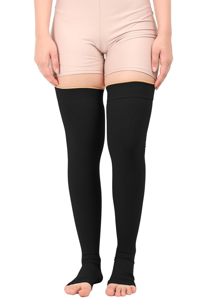 Medical Compression Stockings for Varicose Veins || Upto Mid-Thigh || COTTON FABRIC || HIGH COMPRESSION || With Stitching || Unisex || Breathable || (4XL, Black)