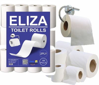 Eliza Toilet Paper RolL 3 Ply Pack of 24 (160 Pulls Each) 4800 Sheets Disposable Paper (Toilet Paper/Toilet Roll/Tissue Roll) - 9.8 x 10 cm Pack of 24 Toilet Tissue Paper Rolls (24x 160) Pulls (3840)