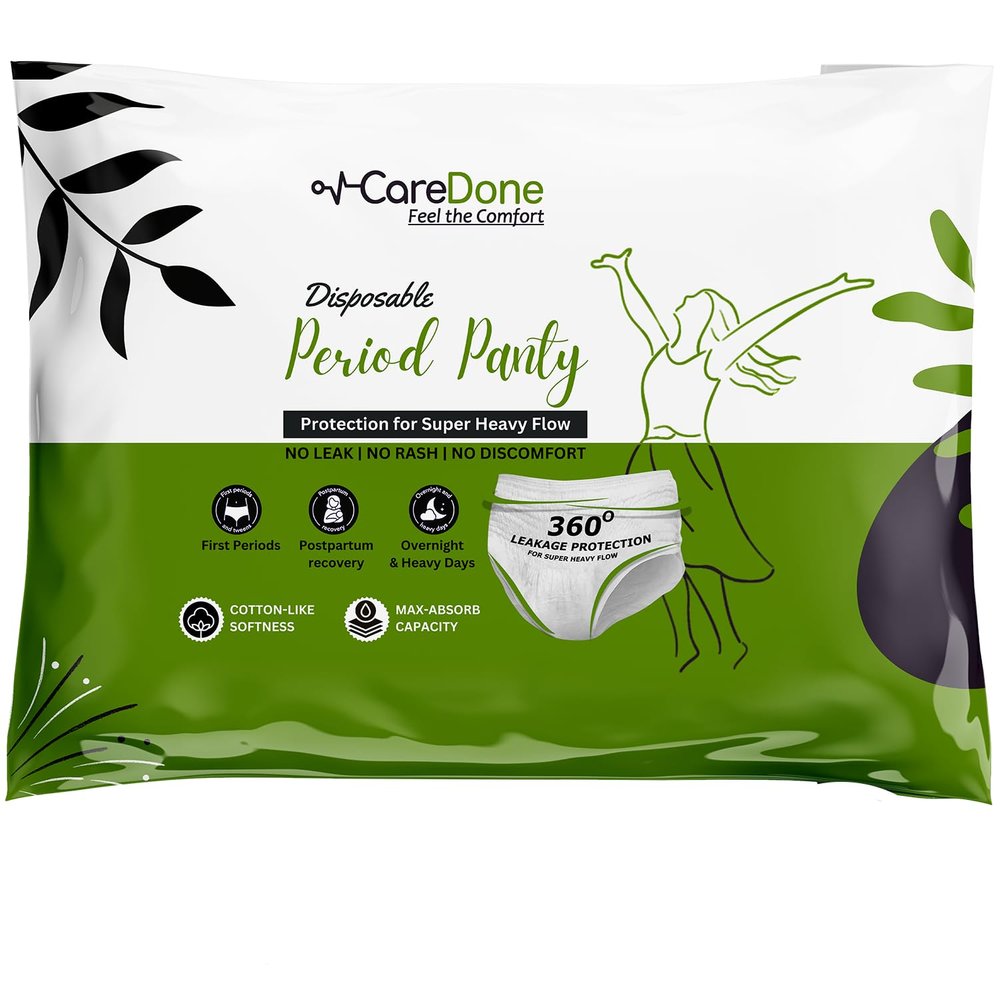 Caredone Ultra Absorbent Disposable Period Panties, 0% Leaks, Sanitary protection for women & Girls, Maternity Delivery Pads, 360 Protection, Postpartum & Overnight use (Count- 4 Panties, XXL)
