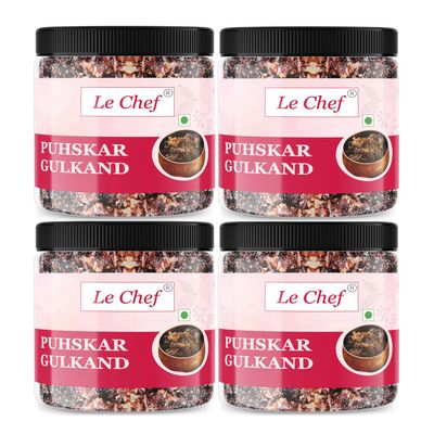 Le Chef Premium Puhskar Gulkand with Mishri, Elaichi & Kesar | Homemade & Organic | 400 gm x 4 | Combo Pack Of 4