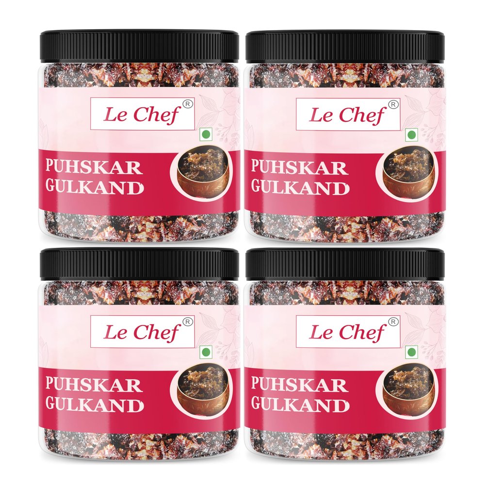 Le Chef Premium Puhskar Gulkand with Mishri, Elaichi & Kesar | Homemade & Organic | 400 gm x 4 | Combo Pack Of 4