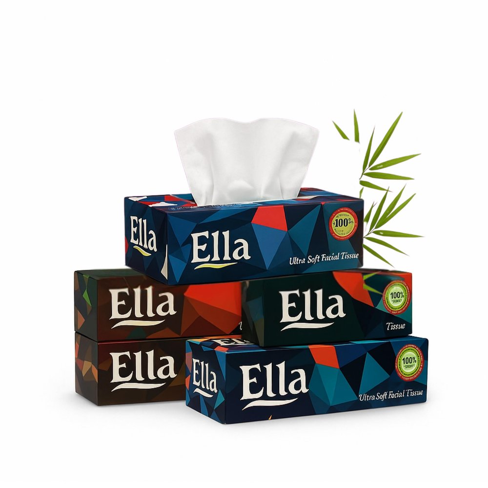 Ella 2 Ply Face Tissue-100 Pulls Each Box (200 Sheets) Pack of 5-500-1000