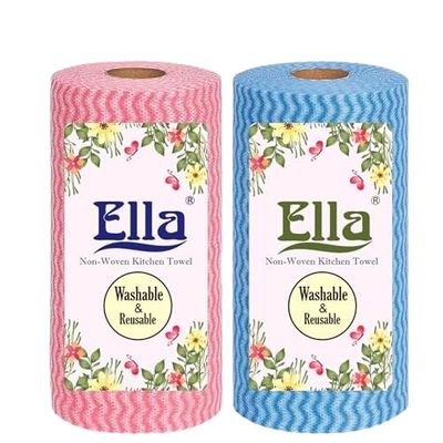 Ella Non-Woven Reusable Kitchen Towel Roll - Pack of 2 (80 Pulls Per Roll, 160 Sheets)