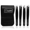 ASHNUR Beauty Eyebrow Tweezers Set - Premium 4-in-1 Stainless Steel Tweezers for Eyebrows - Great Precision Grooming for Facial Hair, Splinter and Ingrown Hair Removal (Black). view 1