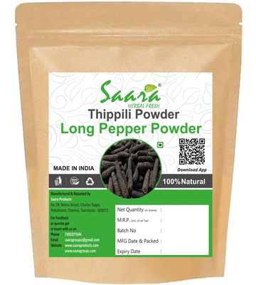 Saara HERBAL FRESH Thippili Powder,100g, Long Pepper Powder, Pipal Badi, Pippali, Pipali, Peepali, Gantoda, Modikaddi Powder,(pack of 1 x100g)