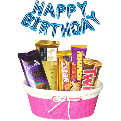 SFU E Com Chocolate Celebration Hamper With Your Fav. Person | Happy Birthday Foil Ballons Letters With Chocolate Gift Hamper | Birthda Chocolate Gift Combo | 101