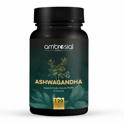 Ambrosial Ashwagandha 500mg | Herbal Supplement | 100% Natural & Vegan | High Strength | Immunity Support (Pack of 1-120 Capsules)