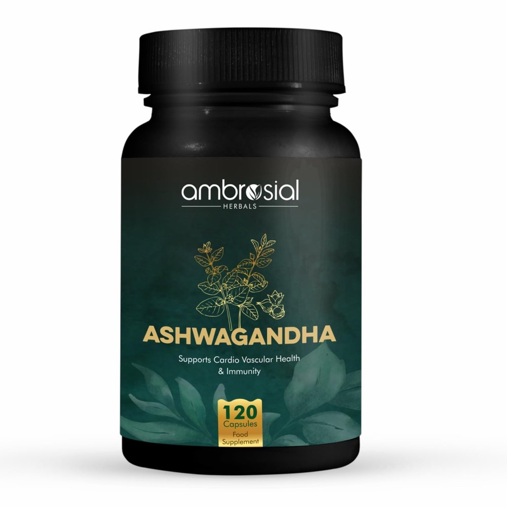 Ambrosial Ashwagandha 500mg | Herbal Supplement | 100% Natural & Vegan | High Strength | Immunity Support (Pack of 1-120 Capsules)