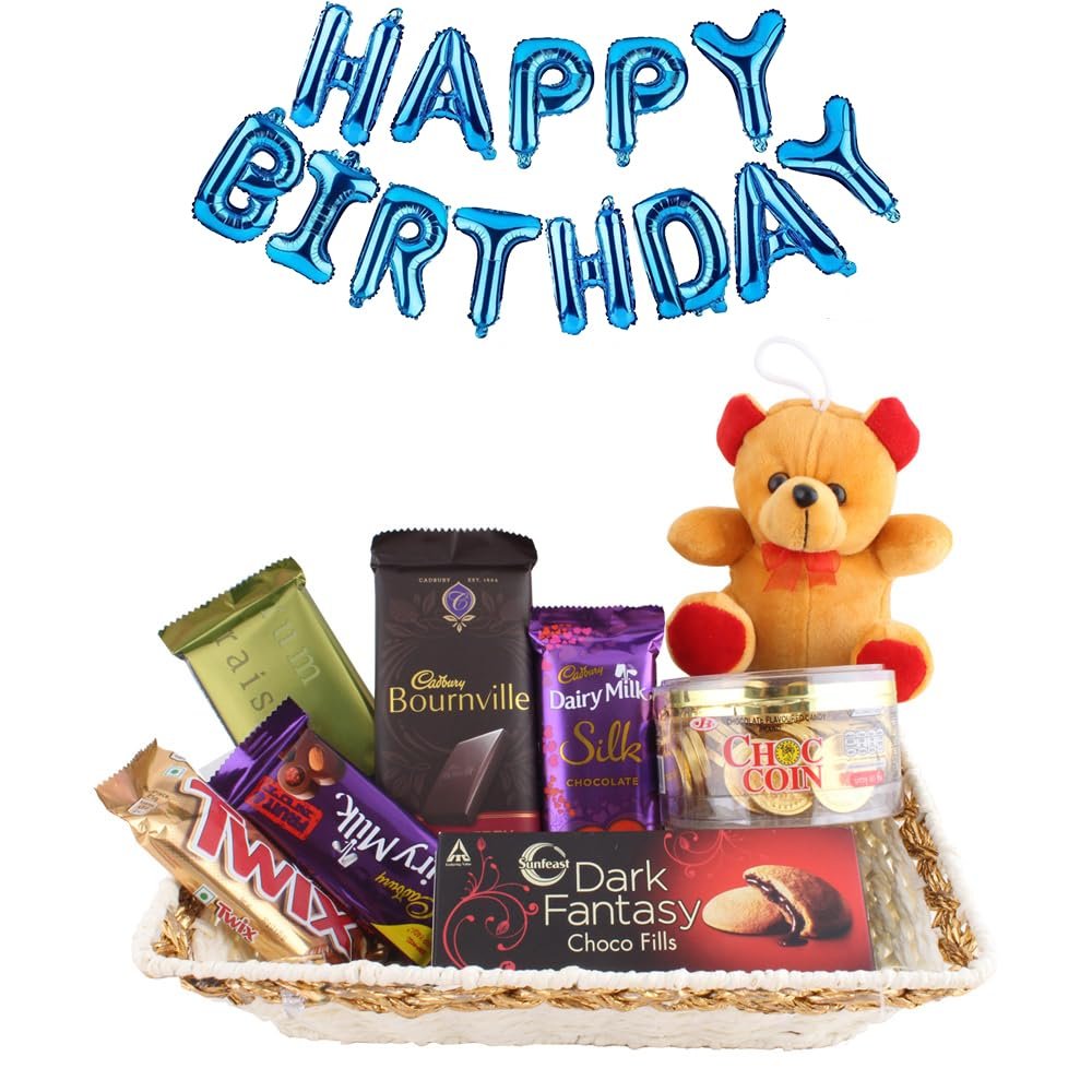 SFU E Com Beautiful Chocolate Gift Hamper With Brown Teddy | Happy Birthday Foil Ballons Letters With Chocolate Gift Hamper | Birthda Chocolate Gift Combo | 538