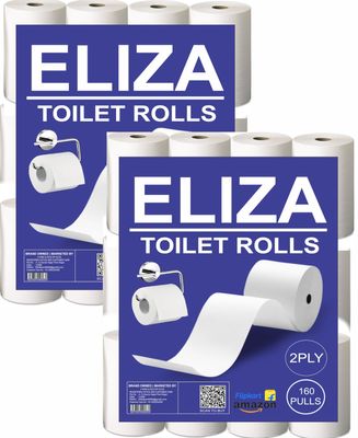 Eliza Hygienic Value Plus Toilet Paper Roll Pack of 12 (160 Pulls Each) 1920 Sheets (Toilet Paper/Toilet Roll/Tissue Roll) - 9.8 x 10 cm Pack of 12 Toilet Tissue Paper Rolls (12x 160) Pulls (1920)