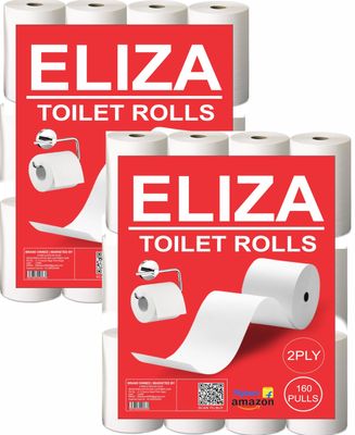 Eliza Disposable Toilet Paper Roll 3 Ply Pack of 12 (160 Pulls Each) 1920 Sheets Paper (Toilet Paper/Toilet Roll/Tissue Roll) - 9.8 x 10 cm Pack of 12 Toilet Tissue Paper Rolls (12x 160) Pulls (1920)