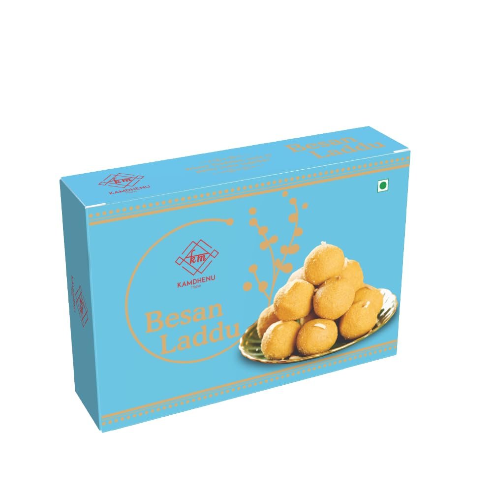 Kamdhenu Mishti Besan Ladoo | Traditional Indian Sweets | Made with Goodness of Desi Ghee and Pure Ingredients | No added preservatives or Additives | 400 grams