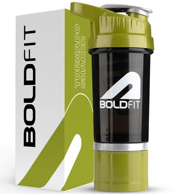 Boldfit Gym Shaker For Protein Shake Leakproof Shaker Bottles For Supplements With Extra Compartment, Pre-Workout & BCAA, Protein Shake Bottle, Gym Bottle For Men And Women Black Green - 500 ml