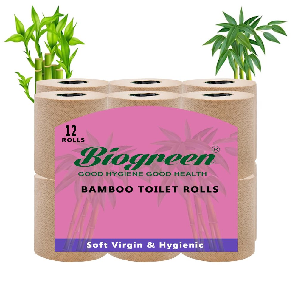 Biogreen Bamboo 2-Ply Toilet Paper Roll 235 Pulls Each Pack of 12, 100% Natural, Unbleached and Eco-Friendly Tissue Papers
