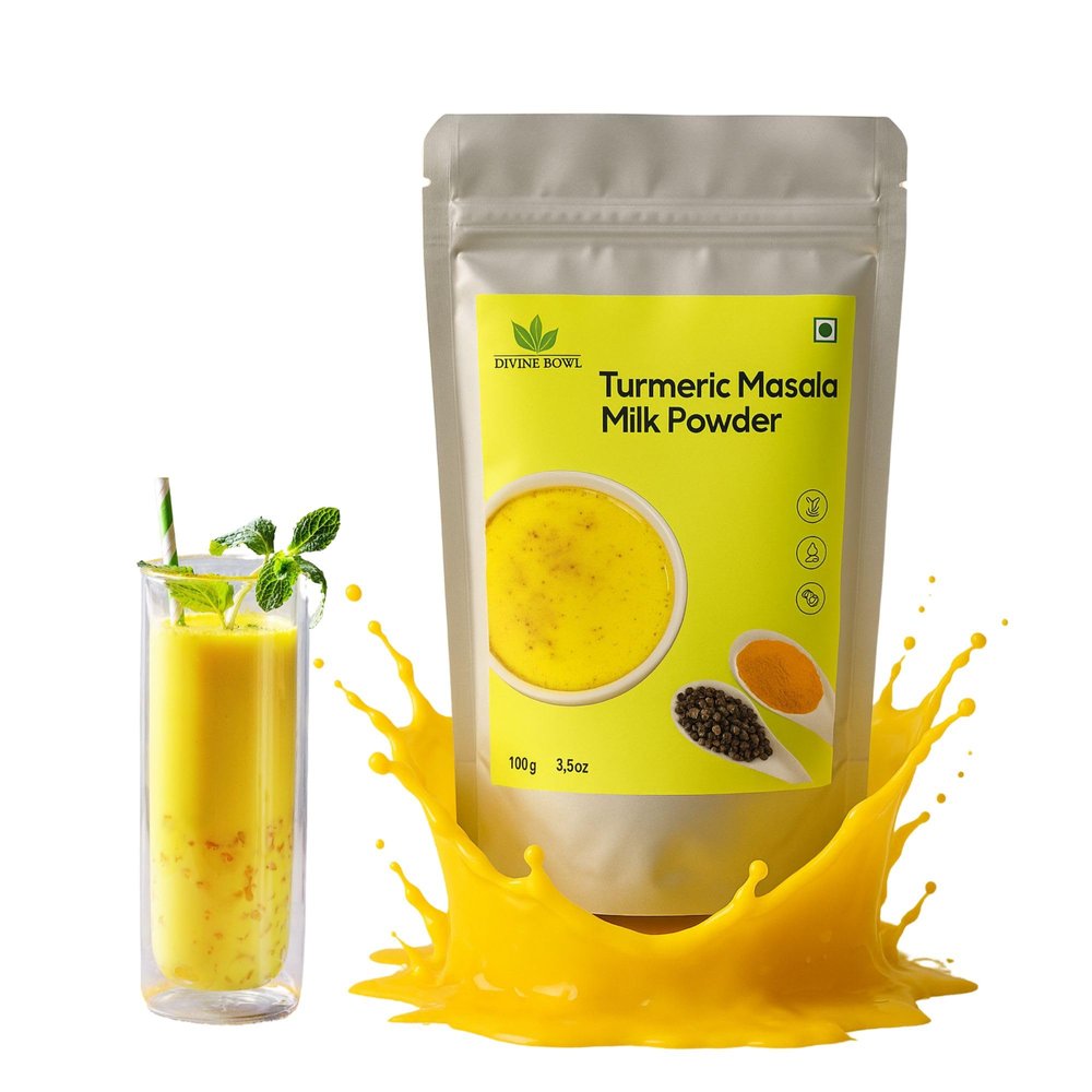 THE DIVINEBOWL Instant Healthy Mix Turmeric Masala Milk Powder 100g | Turmeric | All Natural & Immunizing Powder | Immunity Booster & Healthy drink | Almonds | Cashews | Pistachio | Pepper corns | Palm sugar