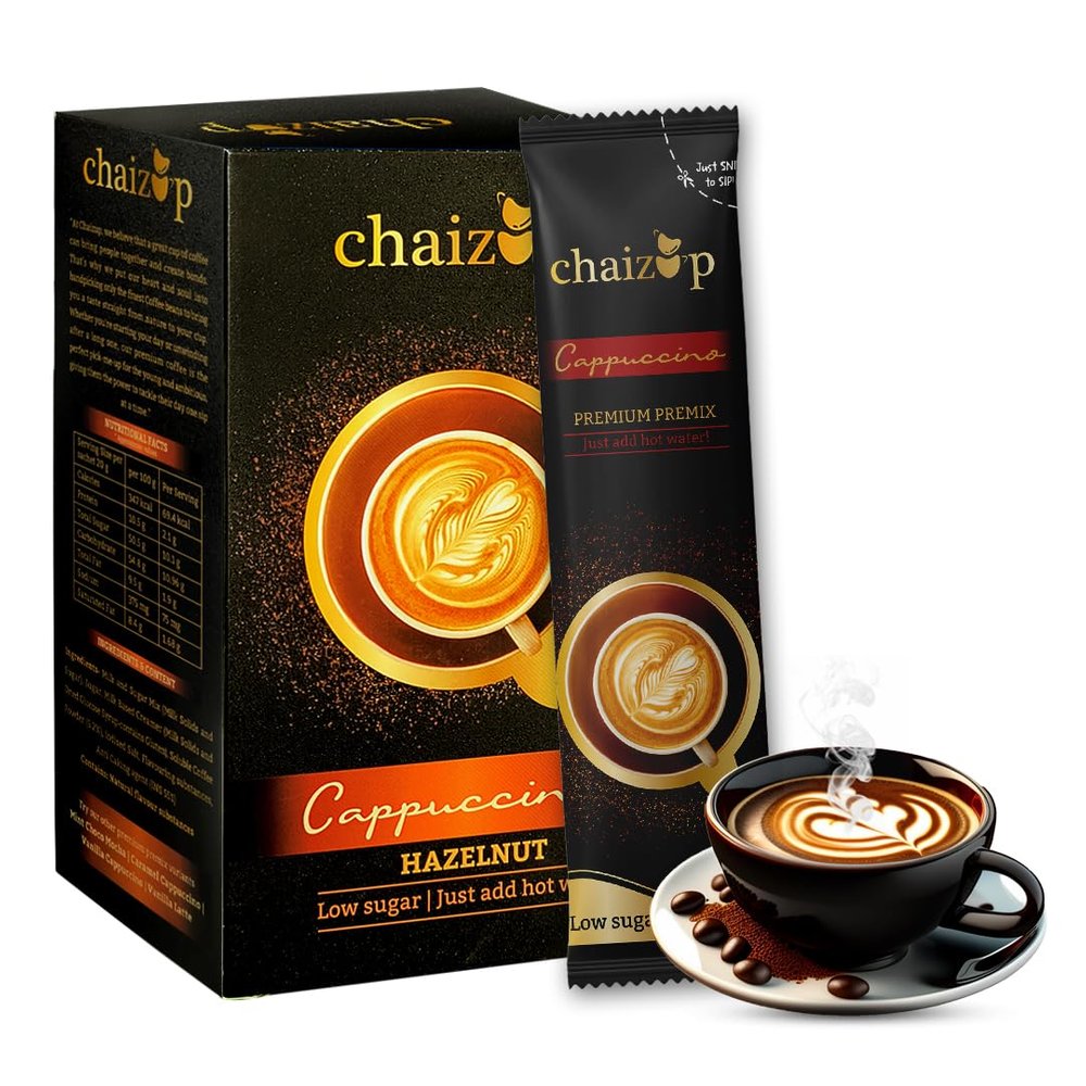 Chaizup Premium 1 Min Instant Hazelnut Coffee Premix - 6 Sachets | Hazelnut Flavours | 6 Servings | 120g