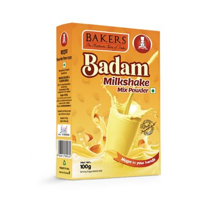 BAKERS Milk Shake Mix Powder - Badam Flavor (100g x 6, 600g) | Instant Thick & Creamy Shake Mix | Rich & Delicious Dessert Drink | Ready to Mix with Milk | No Preservatives |Ready in 30 Sec