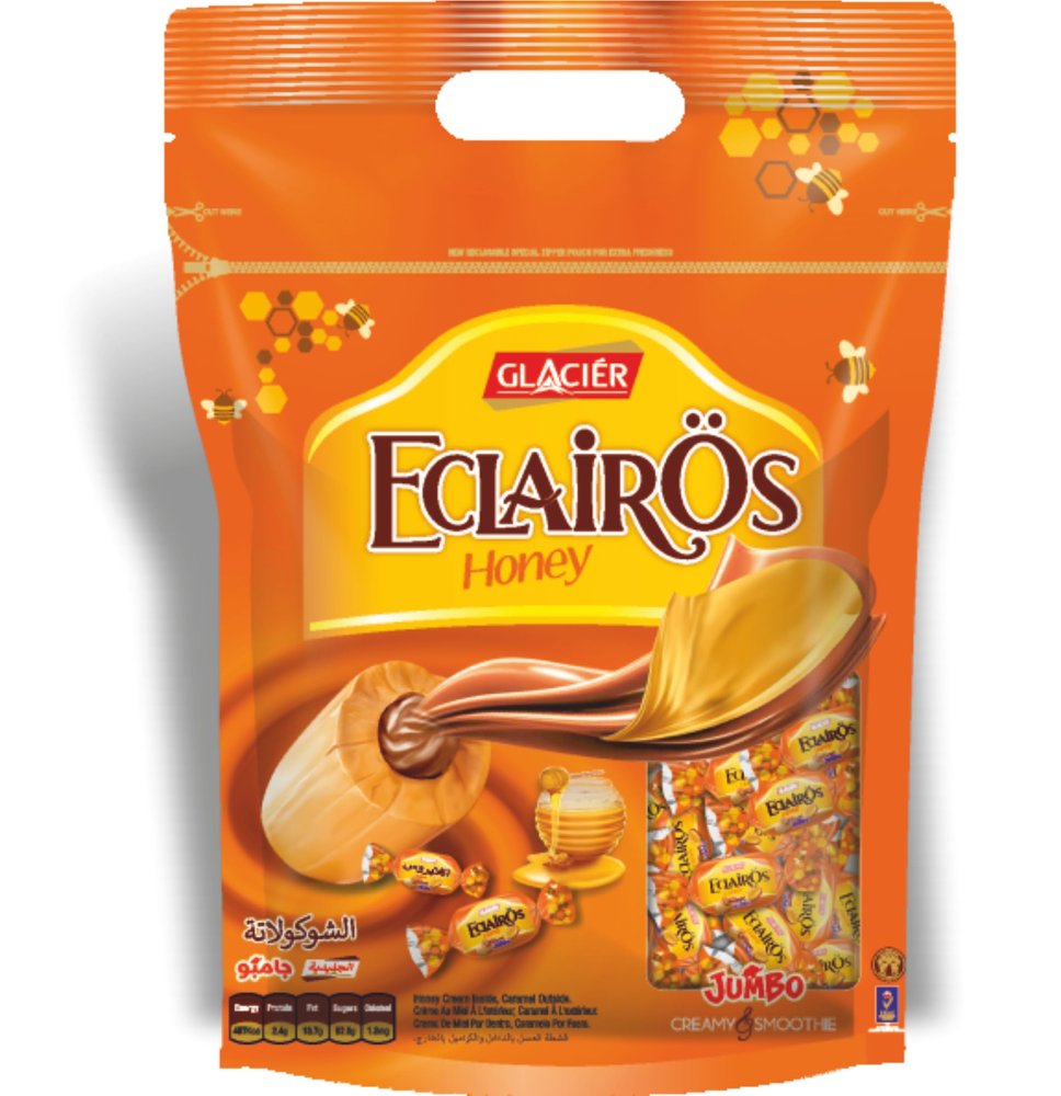 Glacier Eclair'Os Honey | Jumbo Creamy and Smoothe | Birthday Party Gift Chocolate | 100 pcs Delicious Toffees in Pack of 1/600 grams