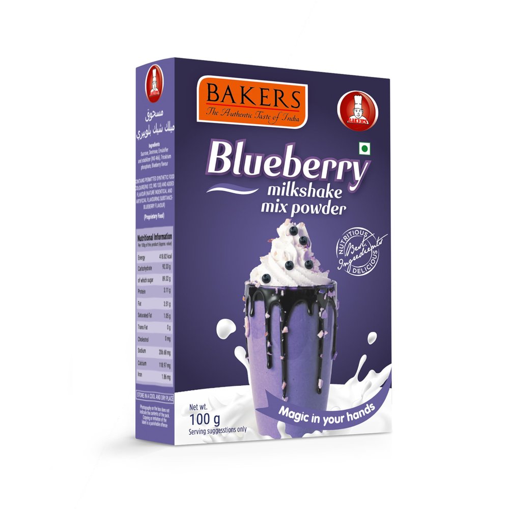 BAKERS Milk Shake Mix Powder - Blueberry Flavor (100g x 6, 600g) | Instant Thick & Creamy Shake Mix | Rich & Delicious Dessert Drink | Ready to Mix with Milk | No Preservatives |Ready in 30 Sec