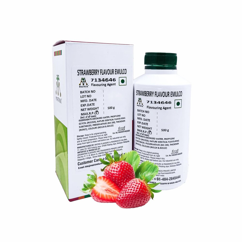 MATRIX Strawberry Flavour Emulco 7134646 Flavour/Essence (Used as food flavouring agent and also for making dessert, food and many more)- 500 ML Pack