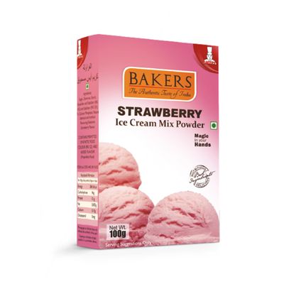 BAKERS Strawberry Ice Cream Powder | 100% Veg | No sugar Needed | Easy to Make | Authentic Taste | Fruity & Flavorful | Pack of 6 (100 gm x 6)