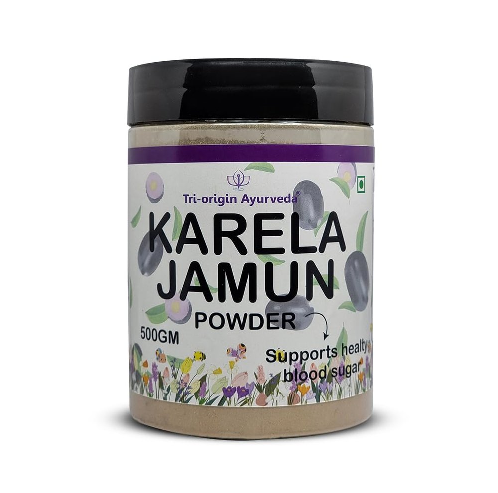 Tri-Origin Ayurveda 100% Natural and Premium Karela Jamun Powder 500 gm Helps to Control Sugar Level and Regulate Metabolism