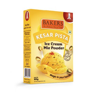 BAKERS Kesar Pista Ice Cream Powder | 100% Veg | Instant Premix | Easy to Make | No Sugar Needed | Authentic Taste | Pure Nutty Delight | Pack of 6 (100 gm x 6)