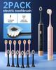 Aneebart Black & Pink Electric Toothbrush for Adults, 2 Pack ToothbrushUSB Rechargeable Sonic Toothbrush with 12 Brush Heads, Smart Timer, 6 Modes, 2-Hour Fast Charge Last 30 Days view 2