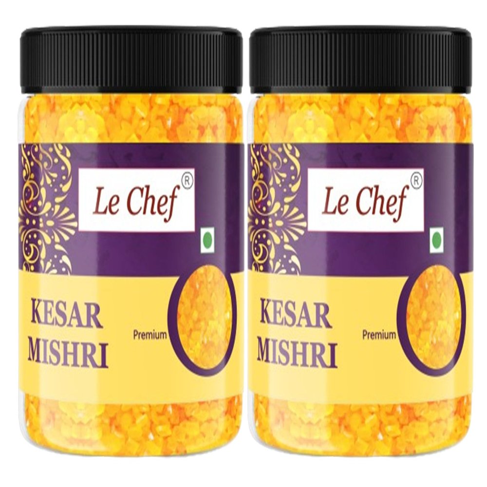 Le Chef Premium Kesar Flavoured Mishri | SUGAR CRYSTALS | 350 gm x2 | Combo Pack Of 2