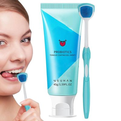 FABOBJECTS Tongue Cleaning Gel Set,Natural Breath Tongue Gel Kit with Mint Scent | Healthy Oral Care Fights Bad Breath, Suitable for Adults & Kids Over 6 Years