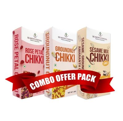Season Edition Chikki Combo Pack of 3 - Rose Petal + Groundnut & Sesame Mix 180g, No Added Preservatives and Colours | Nutrition Chikki Bar(60g Each)