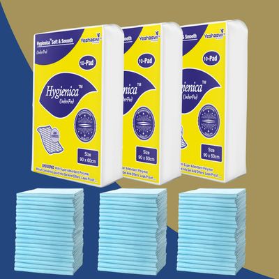 Hygienica 90 X 60 CM, Disposable Under Sheet Super Absorbent Polymer & Soft Surface | Skin Friendly | 5 Layered Leak Proof Technology- 100 % Water Proof & Non Slip | 30 Count- Large Size ( Pack of 3 )