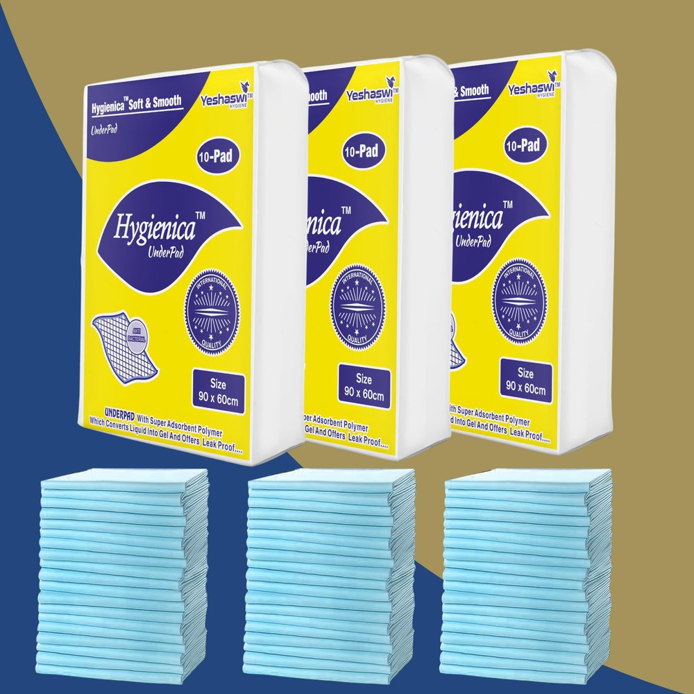 Hygienica 90 X 60 CM, Disposable Under Sheet Super Absorbent Polymer & Soft Surface | Skin Friendly | 5 Layered Leak Proof Technology- 100 % Water Proof & Non Slip | 30 Count- Large Size ( Pack of 3 )