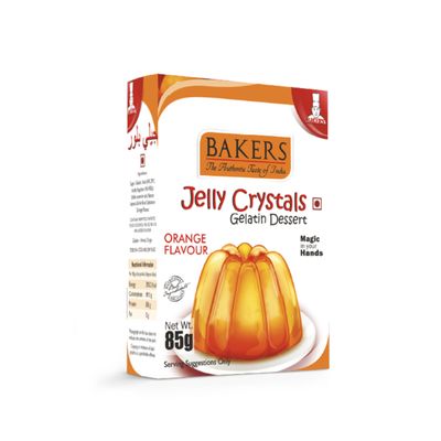 BAKERS Jelly Crystals (Gelatin Dessert) Orange Flavour | Non-Vegetarian | Easy-to-Make Instant Premix | Pack of 6 (85 gm x 6)