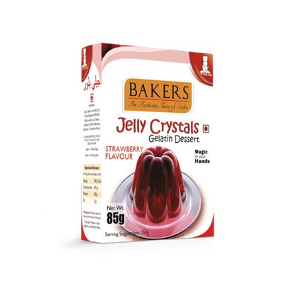 BAKERS Jelly Crystals (Gelatin Dessert) | Strawberry Flavour | Authentic Strawberry Flavor | Easy-to-make | Instant Dessert Premix | No Sugar Needed | Pack of 6 (85 gm x 6)