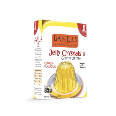 BAKERS Jelly Crystals (Gelatin Dessert) Lemon Flavour | Non-Vegetarian | Tangy Flavor | Instant Premix | No Sugar Needed | Pack of 6 (85 gm x 6)