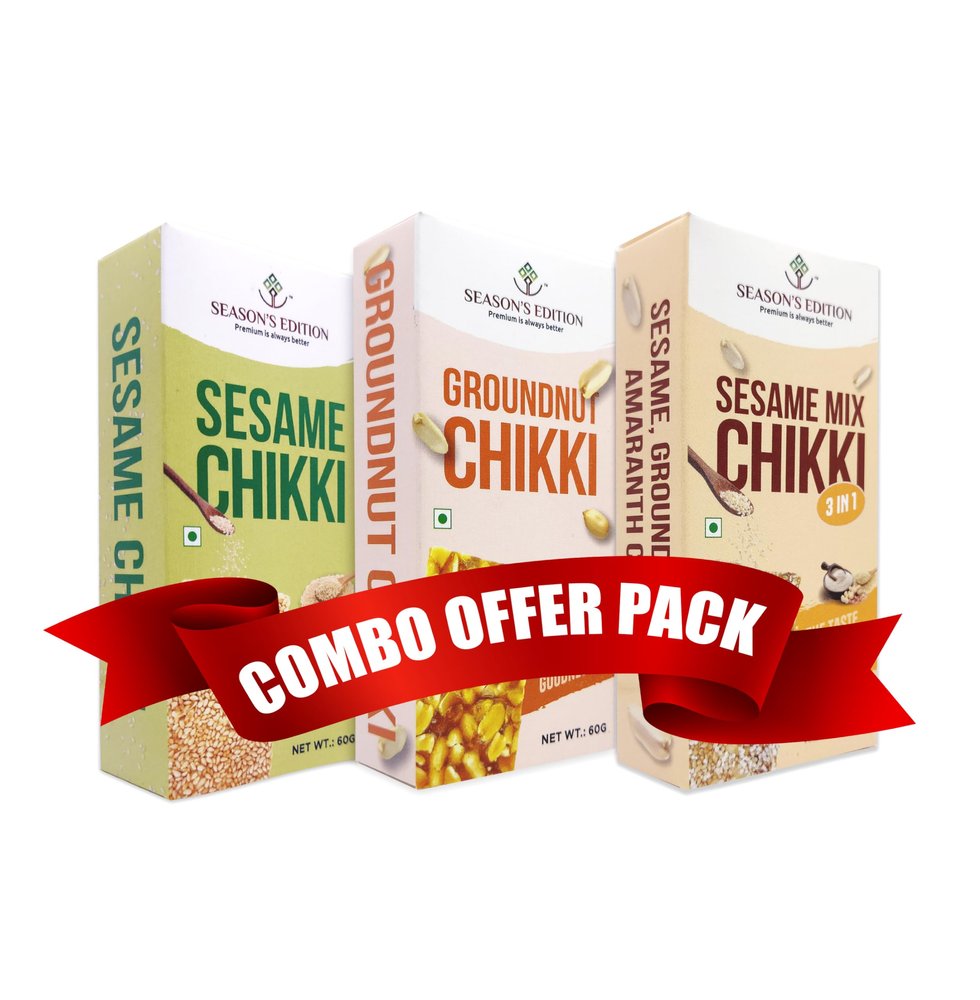 Season Edition Chikki Combo Pack of 3 - Sesame + Groundnut & Sesame Mix 180g, No Added Preservatives and Colours | Nutrition Chikki Bar (60g Each)
