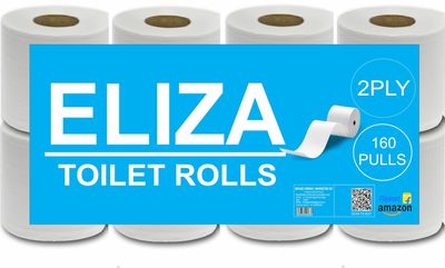 Eliza 2 Ply So Soft Toilet RolL Pack of 8 (160 Pulls Each) 4800 Sheets Disposable Paper (Toilet Paper/Toilet Roll/Tissue Roll) - 9.8 x 10 cm Pack of 8 Toilet Tissue Paper Rolls (8 x 160) Pulls (1280)