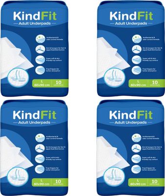 Kindfit Premium Underpads, Large (90x60cm) I 10 hrs Absorption Protection I 40 Units I Waterproof I Protects Surfaces from Incontinence I Super Soft Polymer | Pack of 4