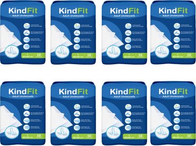 Kindfit Disposable Adult Underpads, Large (60x90 cm) Super Absorbent Polymer, Leak-Proof & Non-Slip Bedwetting & Incontinence Protection for Hospitals & Home Care Pack of 8