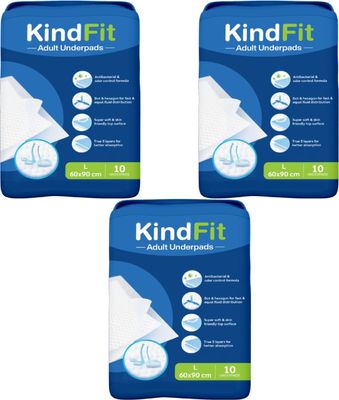 Kindfit Disposable Adult Underpads, Large (60x90 cm) Super Absorbent Polymer, Leak-Proof & Non-Slip Bedwetting & Incontinence Protection for Hospitals & Home Care Pack of 3